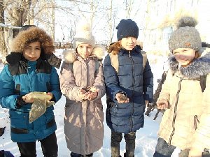 Гумбейские школьники позаботились о замёрзших птицах